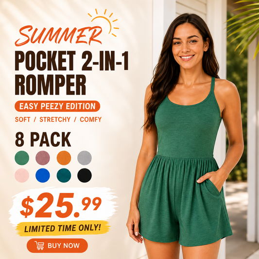 Women 2-in-1 Pocket Romper Dress Sleeveless Casual Loose Fit Jumpsuit Summer Beach Outfit